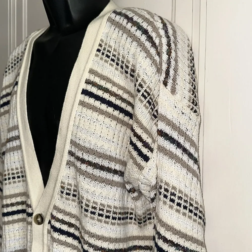 Vintage NWT Jantzen cream/ivory‎ striped cotton cardigan sweater